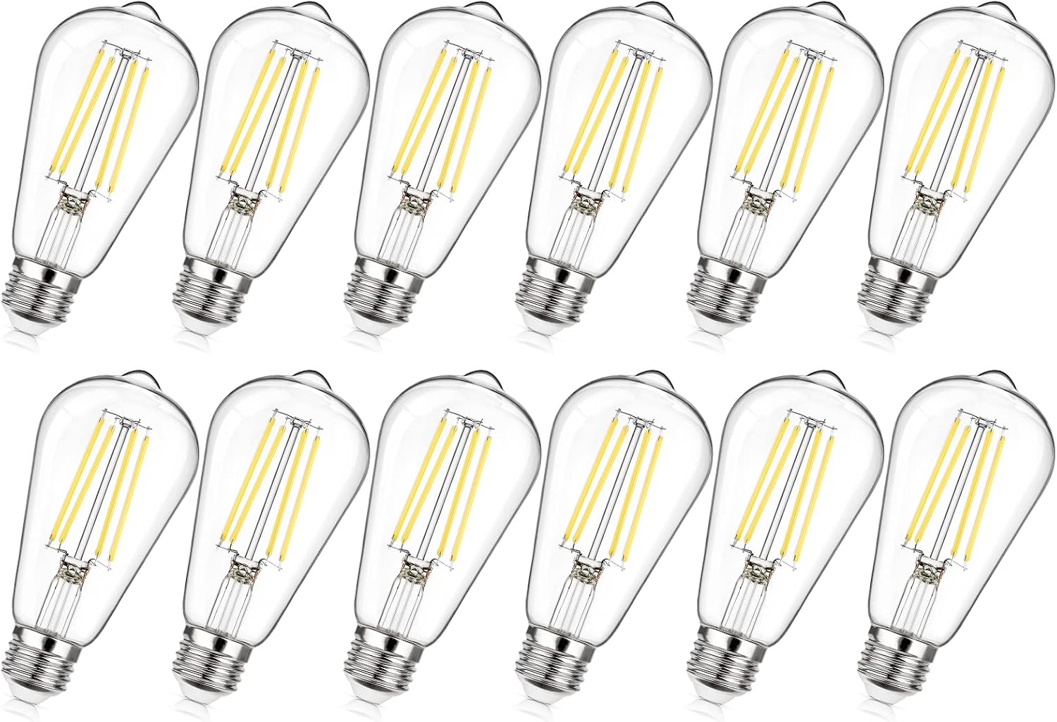MAXvolador 12-Pack Dimmable Vintage LED Edison Bulb 60W Equivalent, 6W 850Lumens Neutral White 4000K ST58 Antique Filament Light Bulbs, E26 Base