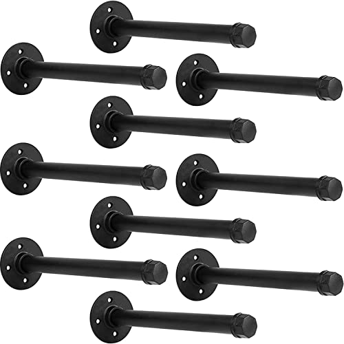 Industrial Pipe Shelf Brackets 10 Pack Wall Mount DIY Shelving Brackets 8 in Pipe Decor Wall Rustic Garment Rack Floating Shelf Bracket