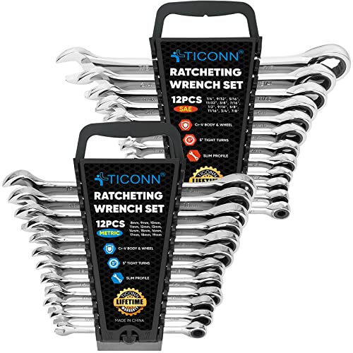 TICONN 24PCS Ratcheting Wrench Set
