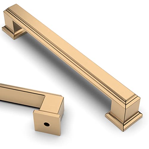 Asidrama 10 Pack 5 Inch(128mm) Champagne Bronze Kitchen Cabinet Handles Brushed Brass Cabinet Pulls Gold Kitchen Cabinet Hardware for Cupboard Drawer Pulls