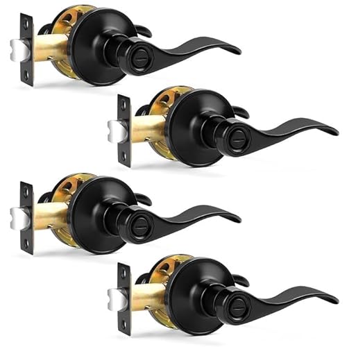 Probrico Door Handles Black 4 Packs Privacy Door Levers for Bathroom and Bedroom Doors Wave Style Interior Door Handles Reversible for Left&Right Handed Door,Classic Door Knobs,NO Keys