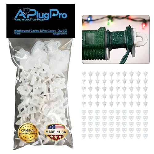 The Original Weatherproof Gaskets & Plug Covers - Made in USA, Outdoor Waterproof GFCI Protectors, Christmas Light Installation, Extension Cords, Stop GFCIs from Tripping (White, Qty 50) - by APlugPro