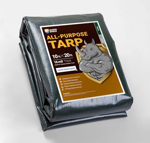 GUARD SHIELD Super Heavy Duty Green/Silver Poly Tarp Cover 10x20 Feet Waterproof 16mil Thick UV and Tear Resistant Tarpaulin with Grommets and Reinforced Edges