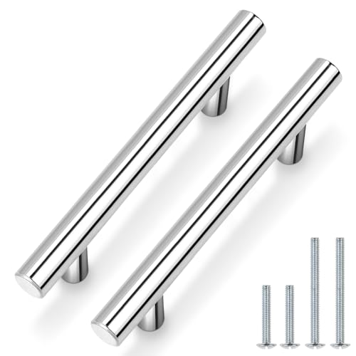 Probrico 30 Pack Polished Chrome Drawer Pulls 3-3/4" Hole Center, T Bar Stainless Steel Kitchen Cabinet Handles Dresser Pulls, Cabinet Hardware for Kitchen Bathroom, 6" Overall Length