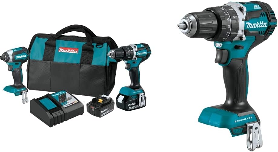 Makita XT269T 18V LXT Lithium-Ion Brushless Cordless 2-Pc. Combo Kit (5.0Ah) & XPH12Z 18V LXT Lithium-Ion Compact Brushless Cordless 1/2" Hammer Driver-Drill