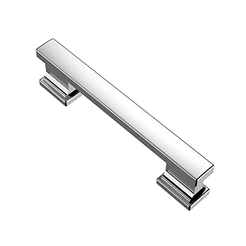 Alzassbg 10 Pack Polished Chrome Cabinet Pulls, 3-3/4 Inch(96mm) Hole Centers Kitchen Cabinet Handles for Cabinets and Drawers AL3061CP