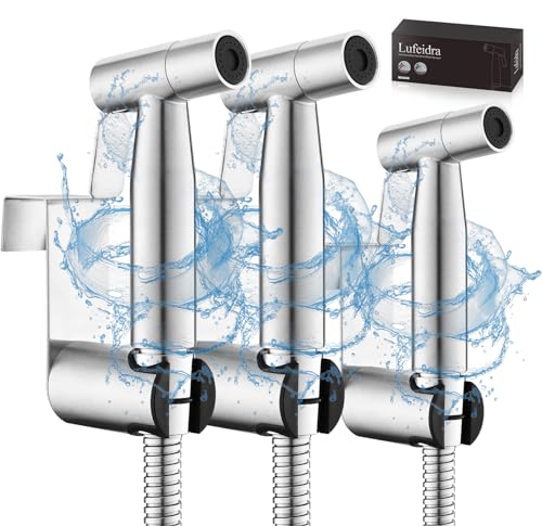 Handheld Toilet Bidet Sprayer for Toilet-Adjustable Water Pressure Control with Bidet Hose for Feminine Wash, Stainless Steel Brushed Nickel Cloth Diaper for Baby Wash (Stainless Steel, 3 Pack)