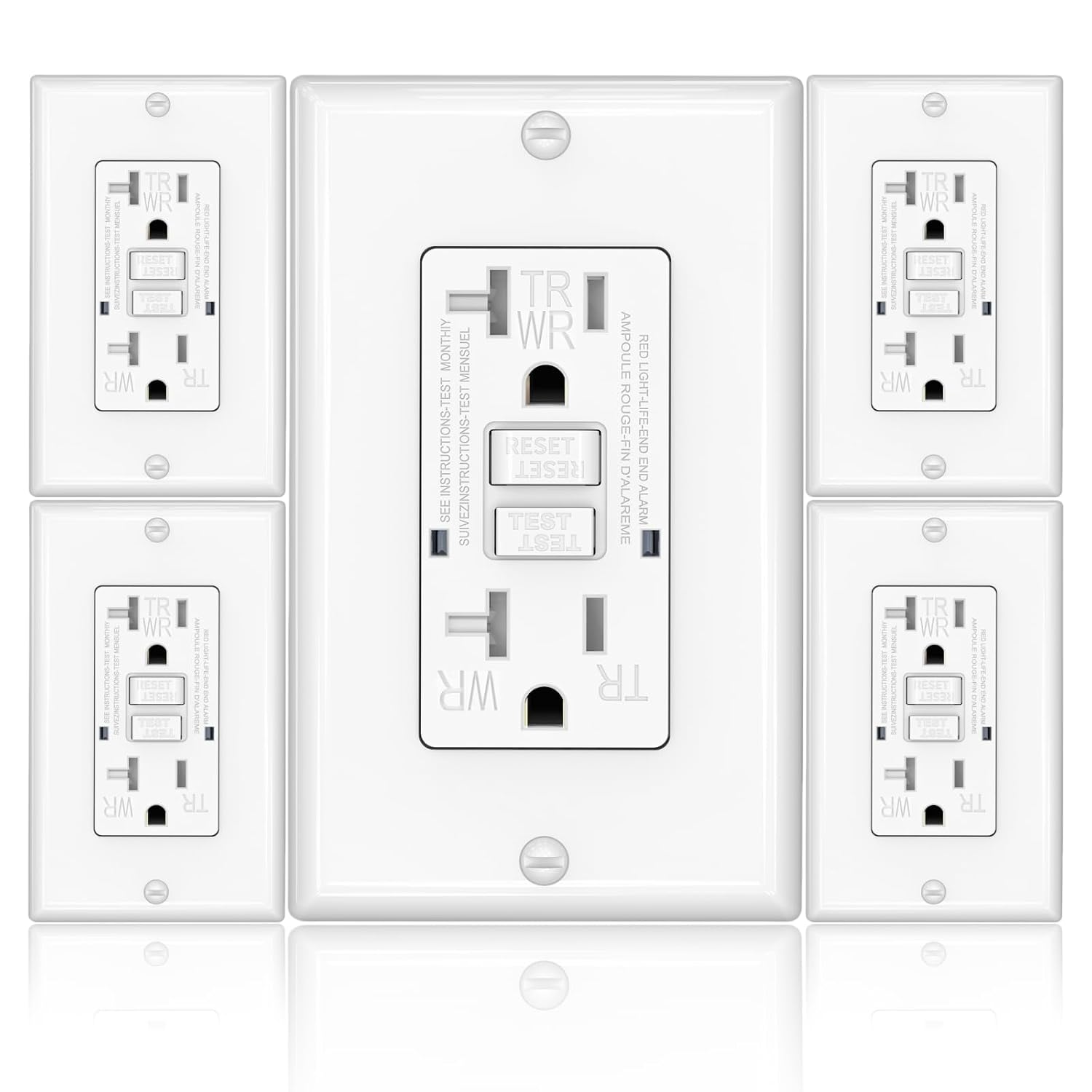 GFCI Outlet, Weather & Tamper Resistant Outlets, UL Listed Self Test GFI Receptacle, Outdoor or Indoor, 20 Amp, White (5 Pack)