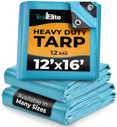 Tarps Heavy Duty Waterproof 12x16-12 mil Thick Camping Tent - Blue Tarp 12x16 UV Resistant, Rip & Tear Proof with Metal Grommets  Multipurpose Use for Camping, Tent, Boat, RV, Car, & Pool Cover