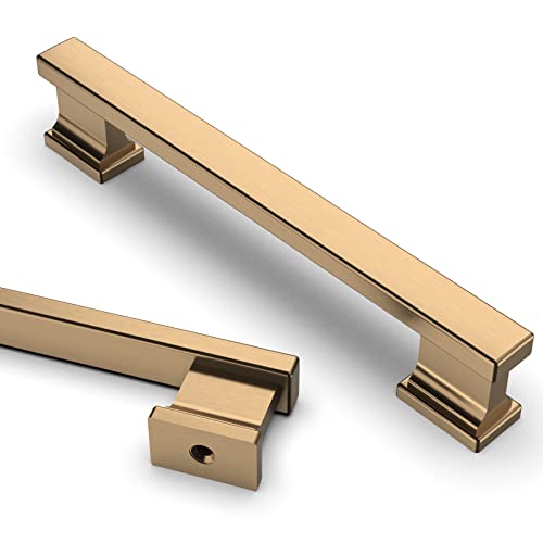 Asidrama 10 Pack 5 Inch(128mm) Hole Centers Champagne Bronze Kitchen Cabinet Handles,Brushed Brass Cabinet Pulls Kitchen Cabinet Hardware for Cupboard Gold Drawer Pulls