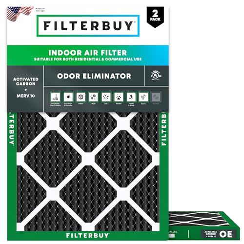 Filterbuy 16x18x1 Air Filter MERV 8 Odor & Allergy Defense with Activated Carbon (2-Pack), Electrostatic Pleated HVAC AC Furnace Filters Replacement, Made in USA (Actual Size: 15.50 x 17.50 x 0.75)