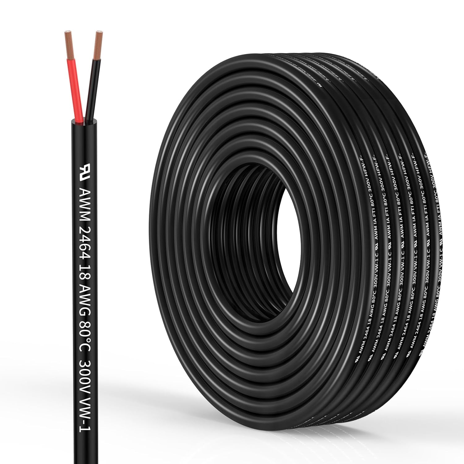 18 Gauge 2 Conductor Electrical Wire 18AWG Electrical Wire Stranded PVC Cord Oxygen-free copper Cable 100FT/30.5M Flexible Low Voltage LED Cable for LED Strips Lamps Lighting Automotive(18/2AWG-100FT)