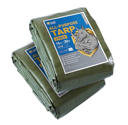 GUARD SHIELD Tarps Heavy Duty Waterproof 16x20 Feet Green Poly Tarp Cover Outdoor Thick UV Resistant Tarpaulin with Grommets 10mil (2-Pack)