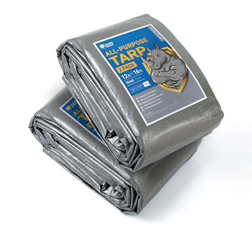 GUARD SHIELD Tarps Heavy Duty Waterproof 12x16 Feet Silver/Black Poly Tarp Cover Outdoor Thick UV Resistant Tarpaulin with Grommets 10mil (2-Pack)
