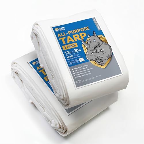 GUARD SHIELD Tarps Heavy Duty Waterproof 12x20 Feet White Poly Tarp Cover Outdoor Thick UV Resistant Tarpaulin with Grommets 10mil (2-Pack)