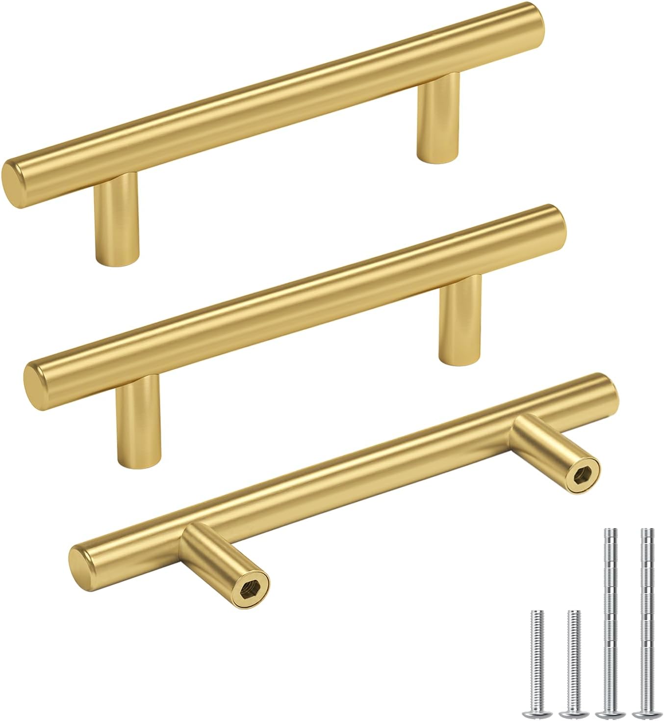 Goldenwarm 100 Pack 3-1/4 Inch Cabinet Handles - Brushed Brass Drawer Pulls - Kitchen & Bathroom Cabinet Handles Gold Decorative Dresser Hardware