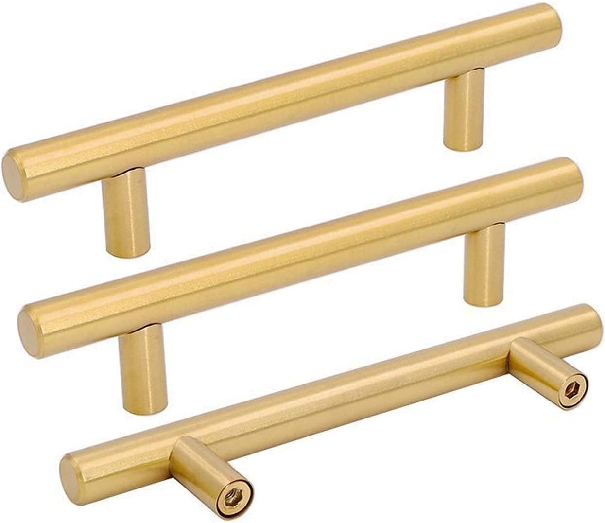 Goldenwarm Pack of 50 3-1/4 Inch Cabinet Handles - Brushed Brass Drawer Handles - Kitchen Cupboard Door Pulls - LS201GD82 Gold Decorative Dresser Hardware - Bathroom Cabinet Door Pulls