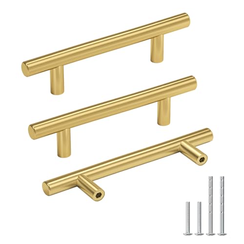 GoldenWarm 25 Pack 3-1/4 Inch Cabinet Handles - Brushed Brass Drawer Handles - Kitchen Cupboard & Bathroom Cabinet Door Pulls - LS201GD82 Gold Decorative Dresser Hardware