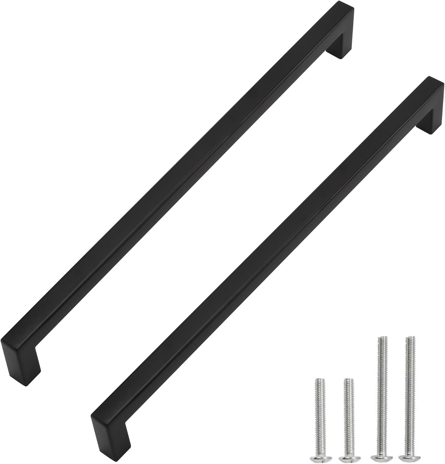 Cabinet Pulls Matte Black Cabinet Handles Square Drawer Pulls, 10 Pack 12-3/5 Inch Stainless Steel Kitchen Door Cupboard Cabinet Handles, Drawer Hardware Handles, 320mm Hole Centers