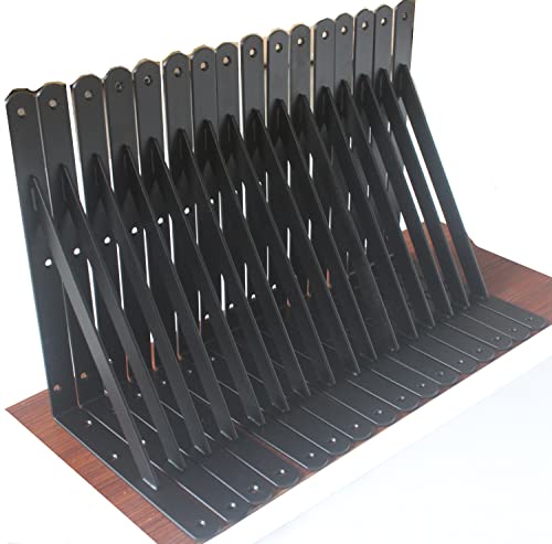 12 Pack L12 x H 8" Black Heavy Duty Shelf Brackets with Screws Metal Shelf Brackets Shelf Support Angle Brackets for Shelves L Brackets Heavy Duty Floating Shelf