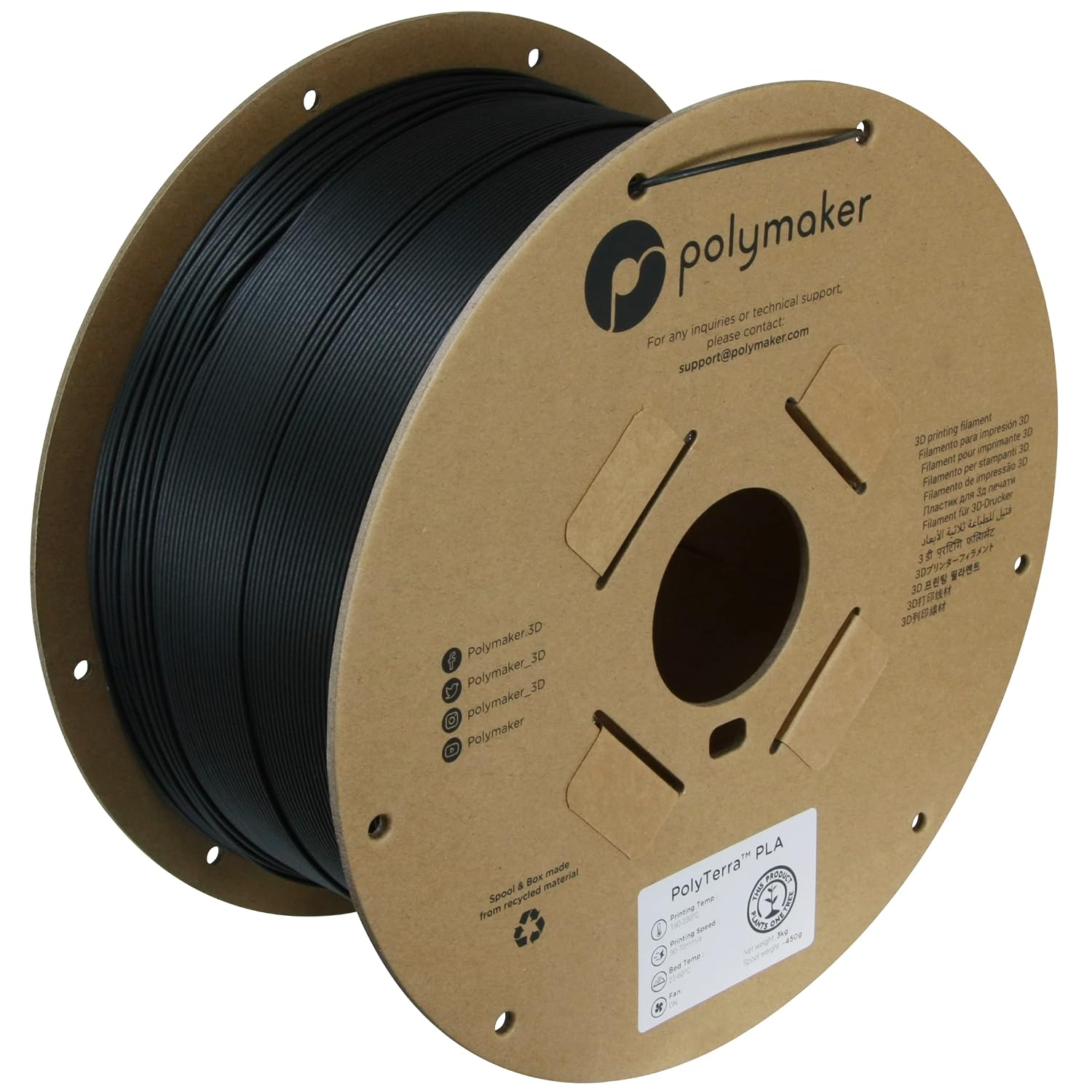 Polymaker Matte PLA Filament Matte Charcoal Black 1.75mm 3kg 3D Printing Filament, PolyTerra 3D Printer PLA Filament