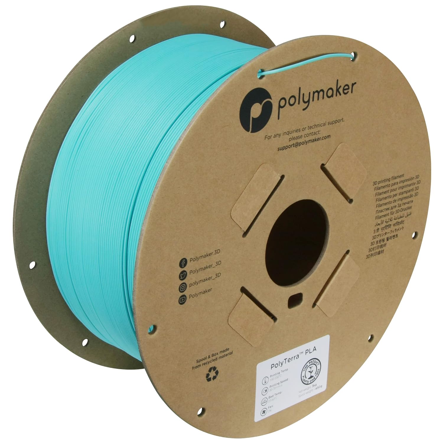 Polymaker Matte PLA Filament Matte Arctic Teal 1.75mm 3kg 3D Printing Filament, PolyTerra 3D Printer PLA Filament