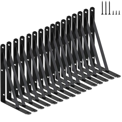 16 Pack L8 x H 6" Black Heavy Duty Shelf Brackets