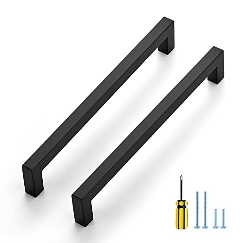 Ravinte 25 Pack Black Cabinet Pulls 8 Inch Square Cabinet Handles Matte Black Kitchen Hardware for Cabinet Drawer Pulls Come with Screwdriver