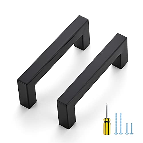Ravinte 15 Pack Black Cabinet Pulls 3-1/2 Inch Square Cabinet Handles Matte Black Kitchen Hardware for Cabinet Drawer Pulls Come with Screwdriver
