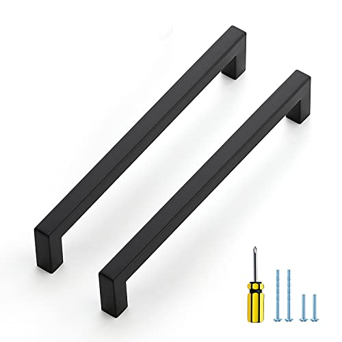 Ravinte 10 Pack Square Cabinet Pulls 7-1/2 Inch Black Kitchen Cabinet Handles Matte Black Kitchen Hardware for Drawer Pulls Drawer Handles Come with Screwdriver
