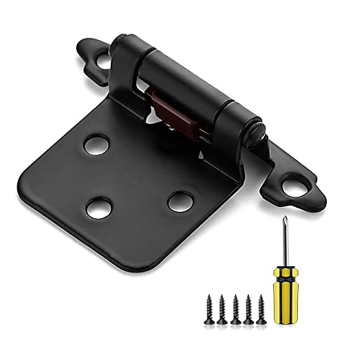 Ravinte 60 Pack 30 Pairs 1/2" Overlay Cabinet Door Hinges Kitchen Black Semi-Concealed Hinges Face Mount Self-Closing Cabinet Hardware with Bumpers & Screwdriver