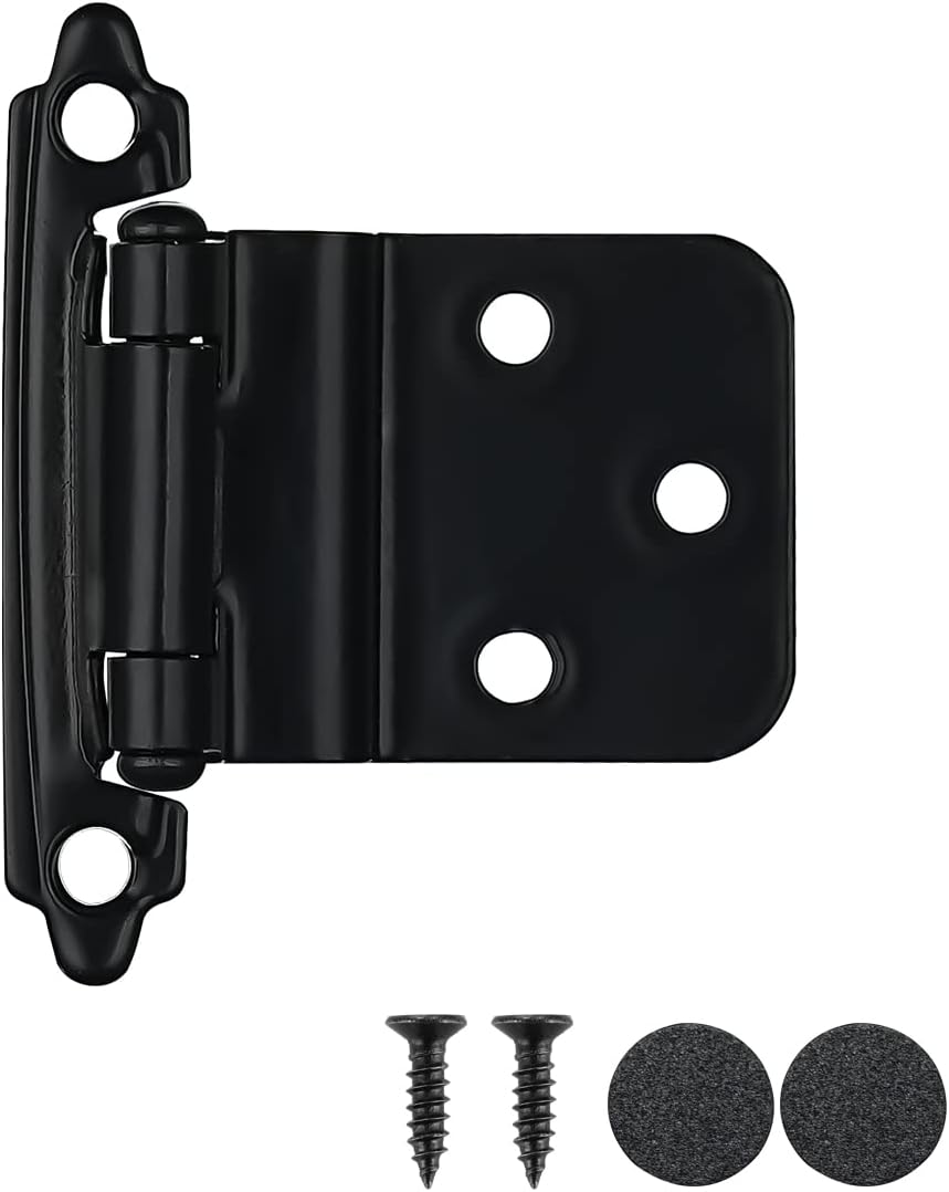 JQK 3/8 Inch Inset Cabinet Door Hinges Black, 60 Pack 30 Pairs Flush Face Mount Cupboard Self-Closing Kitchen Cabinet Hardware Hinges with Door Bumper, CH201-BK-P60