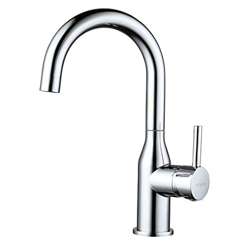 WOWOW Bar Sink Faucet Chrome Modern Single Handle Bar Faucet 1 Hole Small Kitchen Sink Faucet 360 Swivel RV Sink Faucets Mini Bar Tap with Water Supply Hoses
