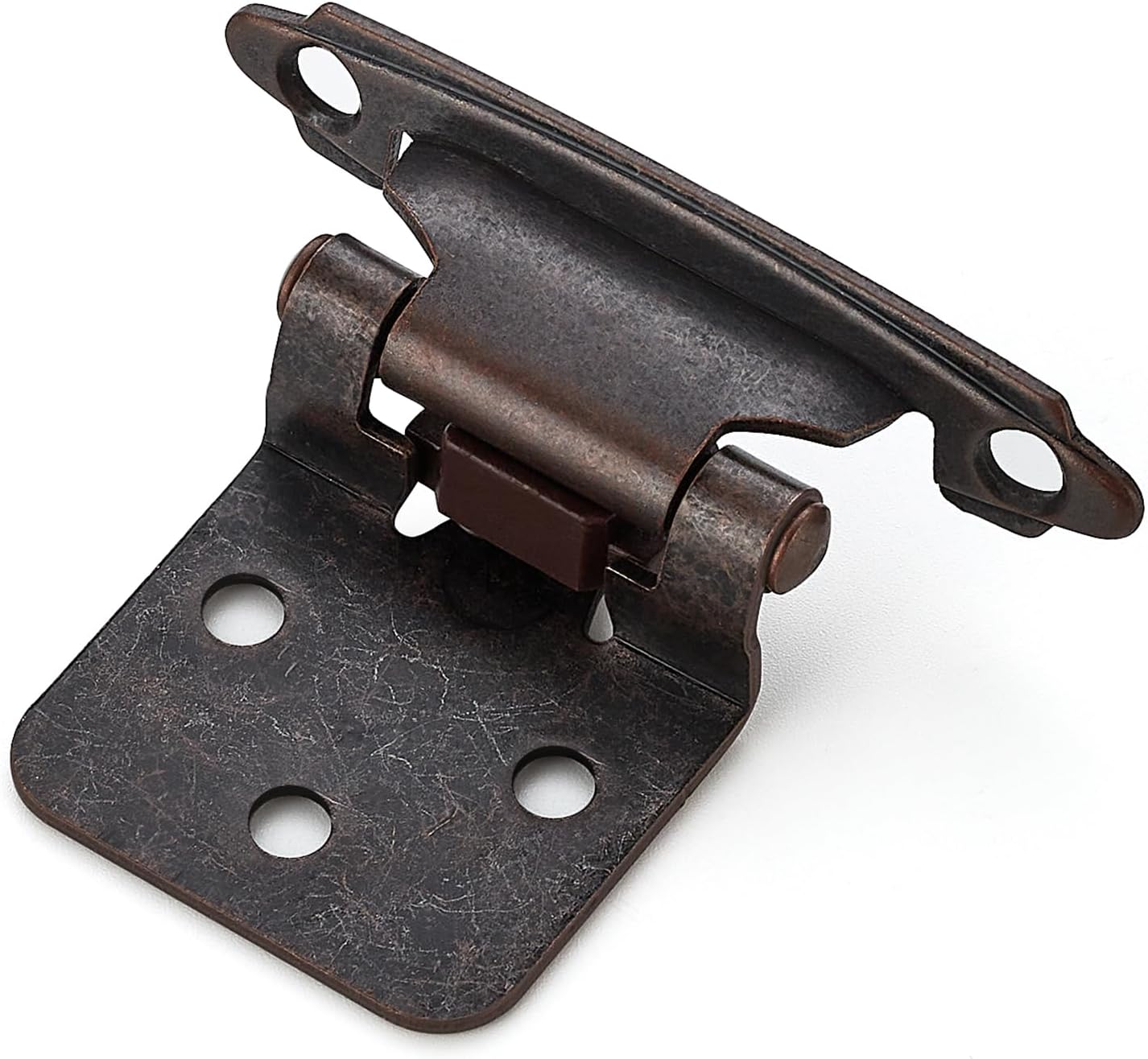 Ravinte 30 Pack (15 Pairs) 1/2" Overlay Cabinet Hinges, Self-Closing Semi-Concealed Face Mount, Antique Copper Decorative Hardware with Door Bumpers for Kitchen & Cupboard Doors