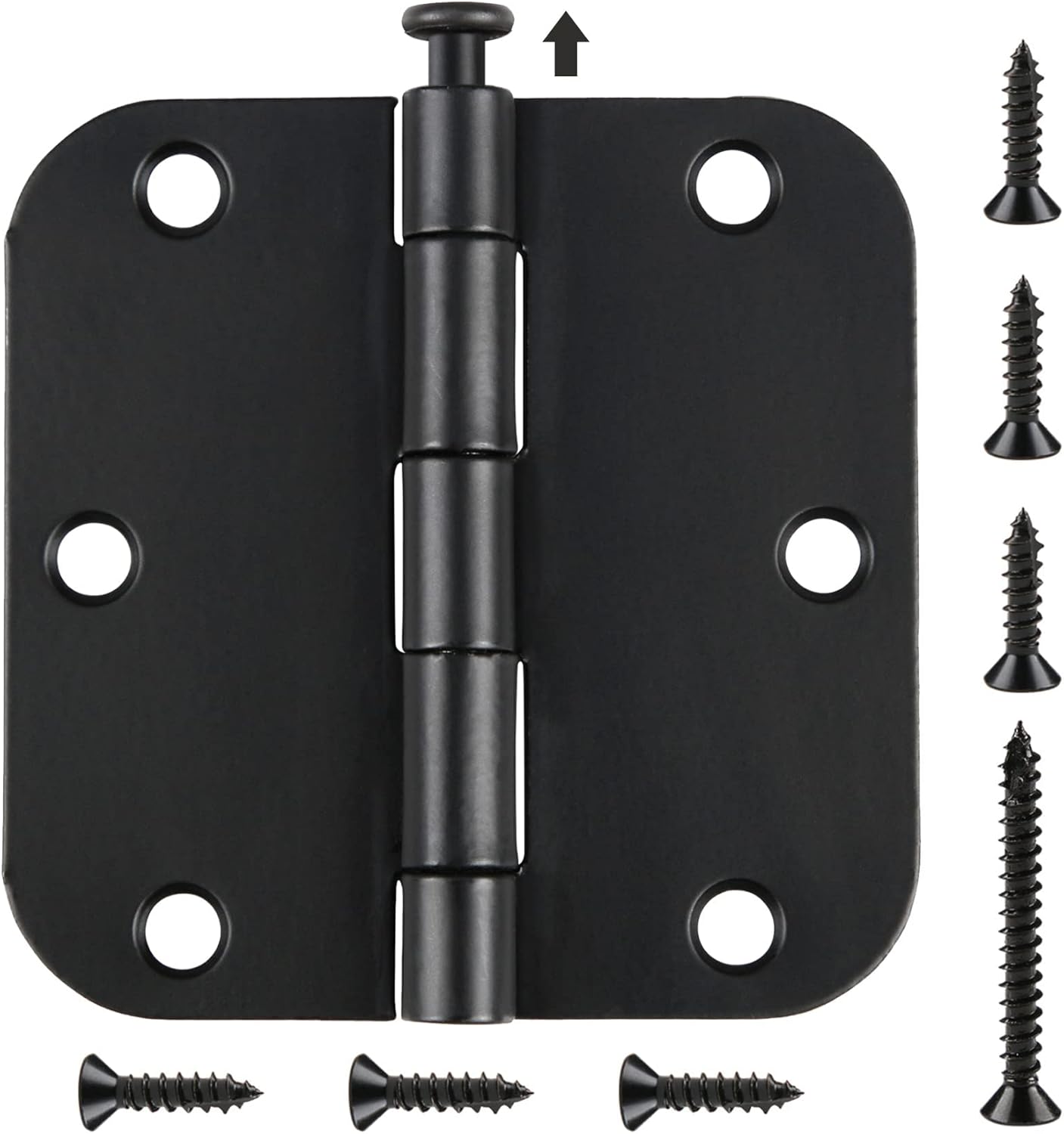 42 Pack Matte Black Door Hinges for Doors 3.5 x 3.5 Inch, Interior Rounded5/8 Radius Heavy-Duty Removable Pin Hinge for Standard Bedroom Office Hardware Guest Launtry Closet RV Shelter Shed