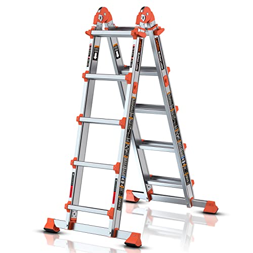 Ladder, A Frame 5 Step Ladder Extension, 17 Ft Anti-Slip Multi Position Ladder, Storage Folding Ladder, 330 lbs Security Load Telescoping Aluminum Ladders for Stairs Home Indoor Outdoor Roof