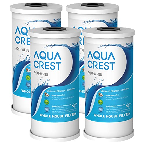 AQUA CREST FXHTC Whole House Water Filter, Well Water Filter Replacement for GE FXHTC, GXWH40L, American Plumber W10-PR, Culligan RFC-BBSA, W10-BC, Carbon Filters, 5 Micron, Pack of 4
