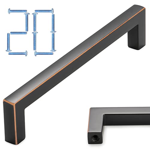 KOOFIZO Solid Square Bronze Kitchen Cabinet Handles Oil Rubbed Bronze Cabinet Pulls, 20 Pack 5 Inch Bronze Hardware for Kitchen Cabinets Drawers Dresser Cupboard Bedroom Bathroom