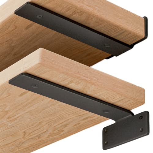 Shelf Brackets Floating Shlef Brackets 12-Inch 6-Packs, 1/5-Inch Thick Heavy Duty Shelving Brackets for Wood Shelves, 12" Hidden Black Metal L Bracket Shelf Bracket Supports with 160 Lbs Load Capacity
