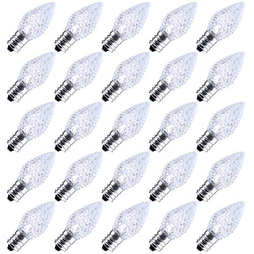 100 Pack C7 LED Replacement Christmas Light Bulbs, C7 Shatterproof LED Bulbs for Christmas String Lights, E12 Candelabra Base, Commercial Grade Dimmable Holiday Bulbs, Pure White
