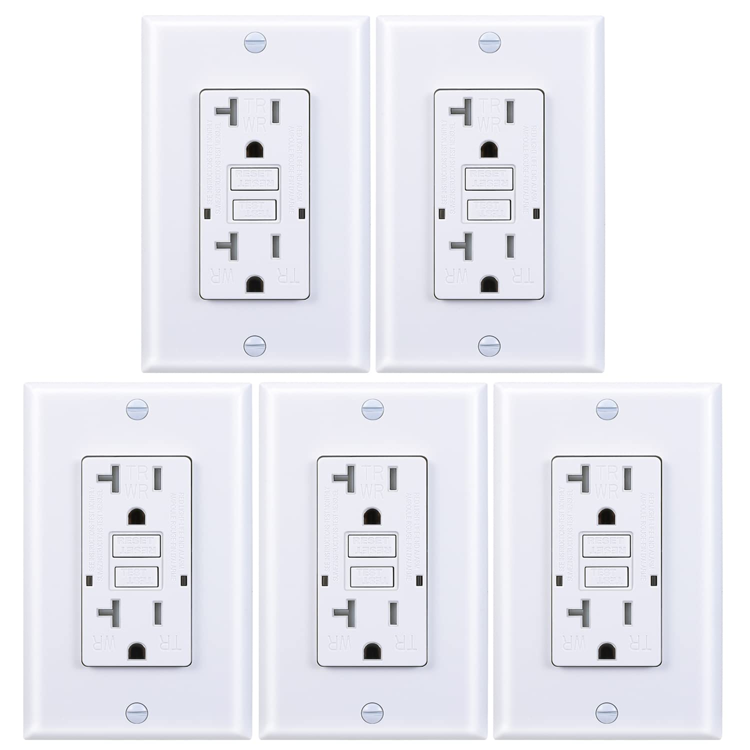 20 Amp GFCI Outlet, Tamper-Resistant, Weather Resistant Receptacle Indoor or Outdoor Use, LED Indicator with Decor Wall Plates and Screws,UL Listed, White (5 Pack)