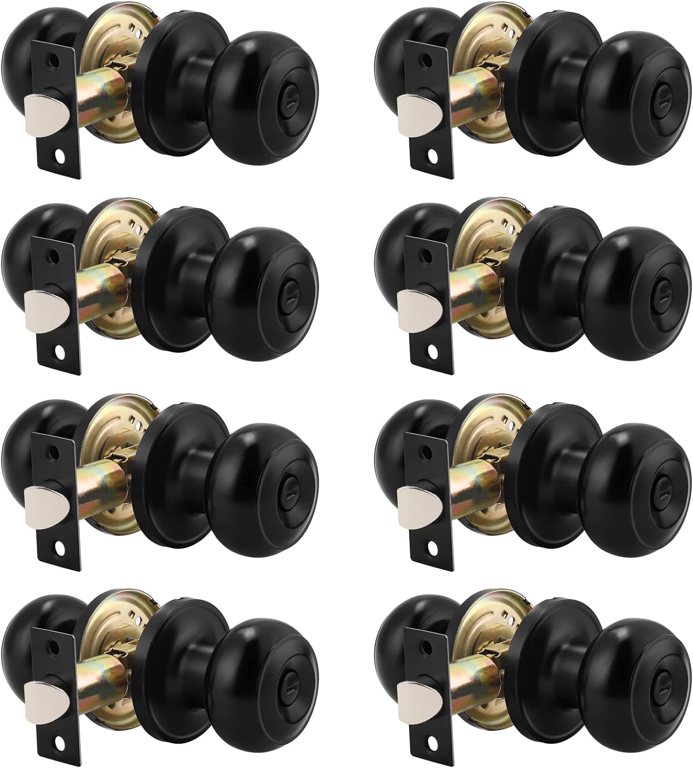 Probrico (8 Pack Round Privacy Door Knob (Thumb Turn Lock on The Inside), Keyless Doorknobs Interior/Exterior Lockset, Privacy Knobs for Bedroom/Bathroom, Black Modern Design Door Hardware