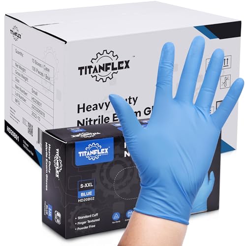 TitanFlex Nitrile Exam Gloves, Blue, 6-mil, Small, Case of 1000, Heavy Duty Nitrile Gloves Disposable Latex Free, Powder Free, Medical Gloves, Cooking Gloves, Mechanic Gloves, Cleaning Gloves