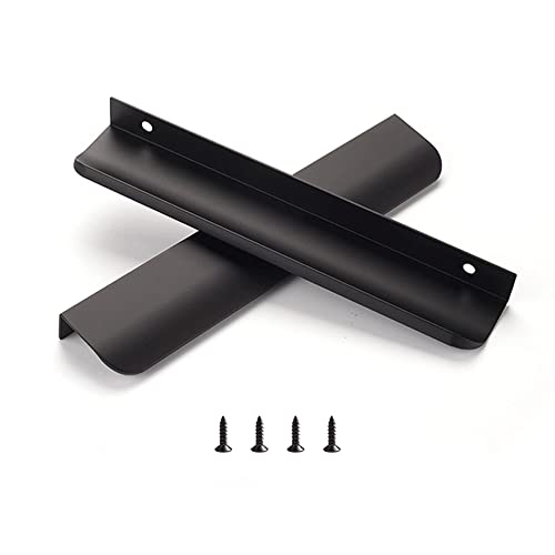 Satanga Edge Black Finger Pull for cabinets Kitchen Concealed Drawer pulls Aluminum Flat Hidden Back Mount Door Handle for Home 10 Pack Modern 7.87" Overall Length Easy Installation