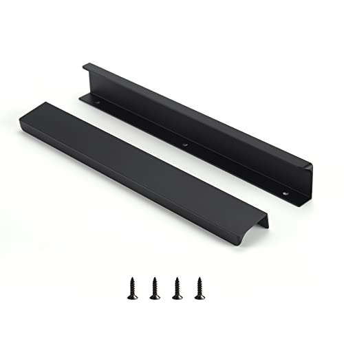 Satanga Edge Black Finger Pull for cabinets Kitchen Concealed Drawer pulls Aluminum Flat Hidden Back Mount Door Long Handle for Home 10Pack Modern 10" Hole Center Easy Installation