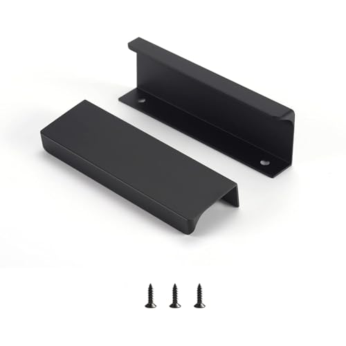 Satanga Edge Black Finger Pull for cabinets Kitchen Concealed Drawer pulls Aluminum Flat Hidden Back Mount Door Handle for Home 10Pack Modern 3-3/4" Hole Center Easy Installation