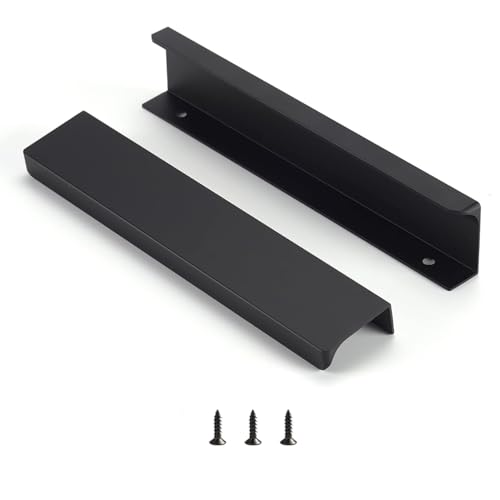 Satanga Edge Black Finger Pull for cabinets Kitchen Concealed Drawer pulls Aluminum Flat Hidden Back Mount Door Handle for Home 10Pack Modern 6.3" Hole Center Easy Installation