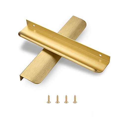 Satanga Edge Finger Tab Pulls for cabinets Kitchen Invisible Hardware Concealed Drawer Pull Aluminum Hidden Door Handles Pack of 10 Modern Brushed Gold 7.87" Overall Length Easy Installation