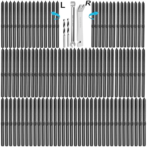 Steel DN Mate T316 Stainless Steel Left&Right Handed Thread Swage Lag Screws for Wood Post of 1/8" Deck Cable Railing Kit,120 Packs Black Stair Railing Kit, DIY Baluster Hardware, Wrench Included