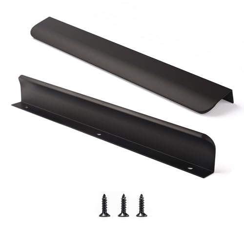 Edge Black Finger Pull for cabinets Kitchen Concealed Drawer pulls Aluminum Hidden Back Mount Door Long Handle for Home 5 Pack Modern 11.81" Overall Length Easy Installation